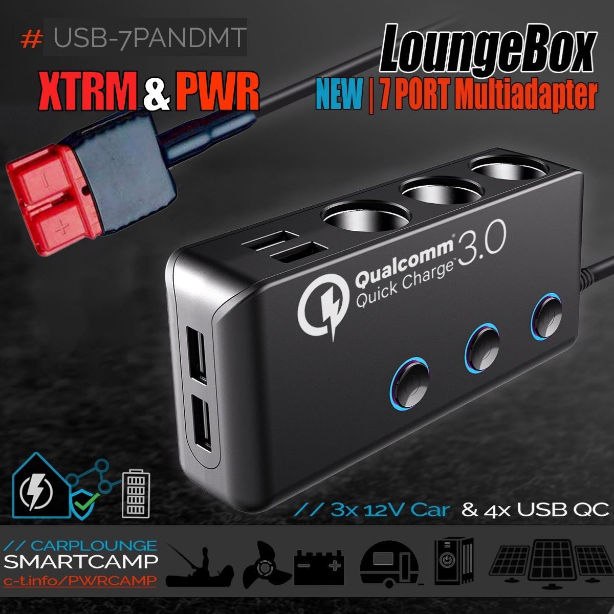 LoungeBox 7-Port 12V Car USB QC Connector