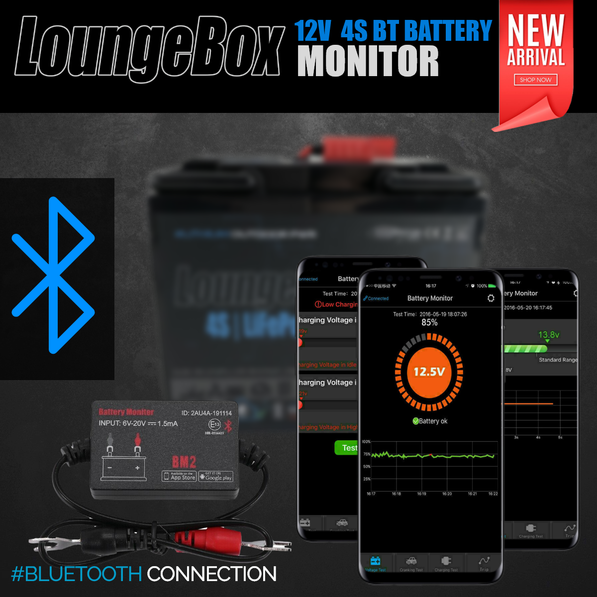 12V 4S Bluetooth Battery Monitor, OUTDOOR POWER ACCESSIORS & CABLES, OUTDOOR POWER, BAGS & CASES