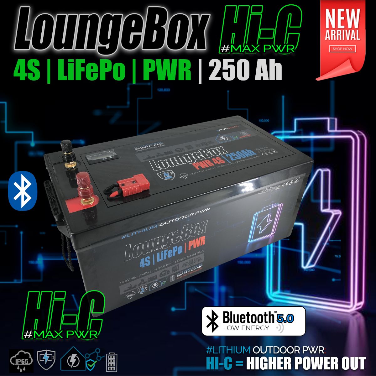 LoungeBox I 12V Hi-C - 250AH BT5 Bluetooth // LiFePo 4S Outdoor Batterie
