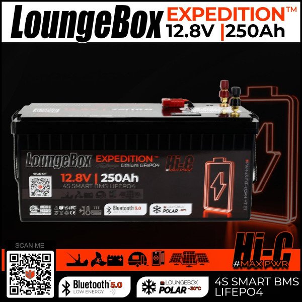 LoungeBox EXP PWR | LiFePo 12V 250aH | incl. FREE 20A Charger + BT5 + Batterie HEATING -30° | Winter Outdoor Akku